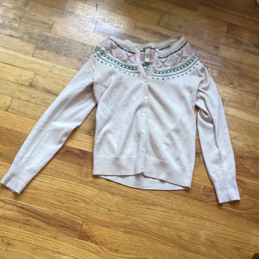 Lucky Brand Wool Blend Beaded Fair Isle Sweater